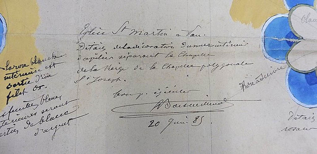 Détail de la signature de l'architecte Émile Boeswillwald. repro. C. Devos, Ville de Pau, Région Nouvelle-Aquitaine – Inventaire général © Archives départementales des Pyrénées-Atlantiques, 4T151/1-3