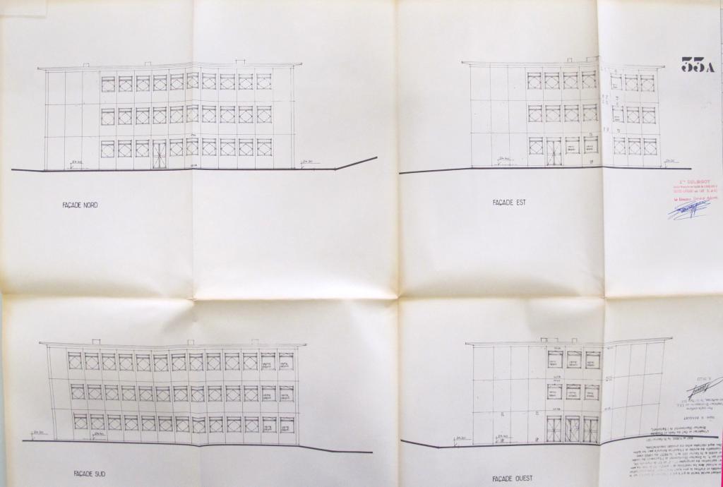 Lycée Jean-Taris, Peyrehorade. Plans des façades du bâtiment 6, internat. Pierre Sirvin architecte, 25-11-1970. (AD. 40). Reproduction (c) Région Nouvelle-Aquitaine, Inventaire général du patrimoine culturel - B. Charneau