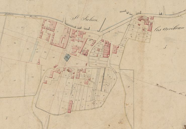 Extrait du plan cadastral de 1825 : parcelles 159 à 162.