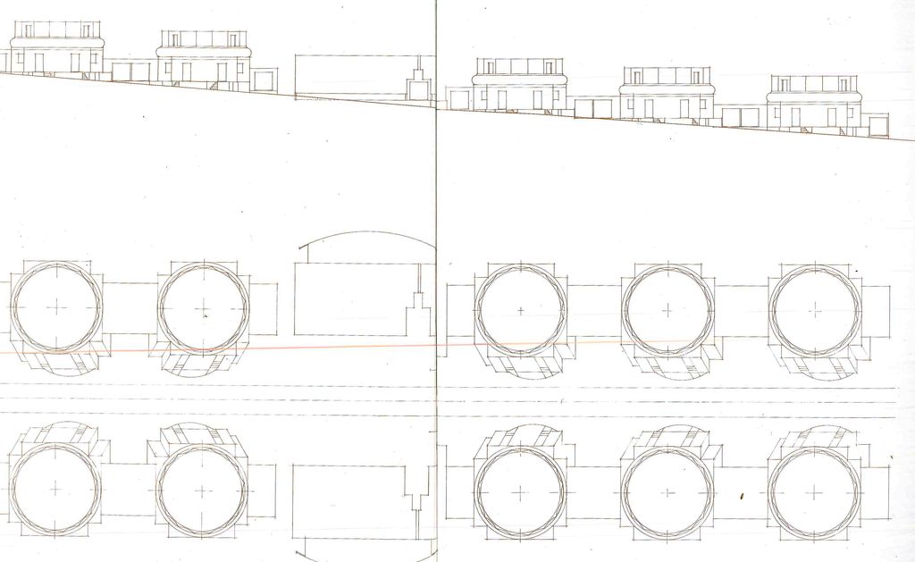 Plan et élévation longitudinale de la Cité des Colonnades.