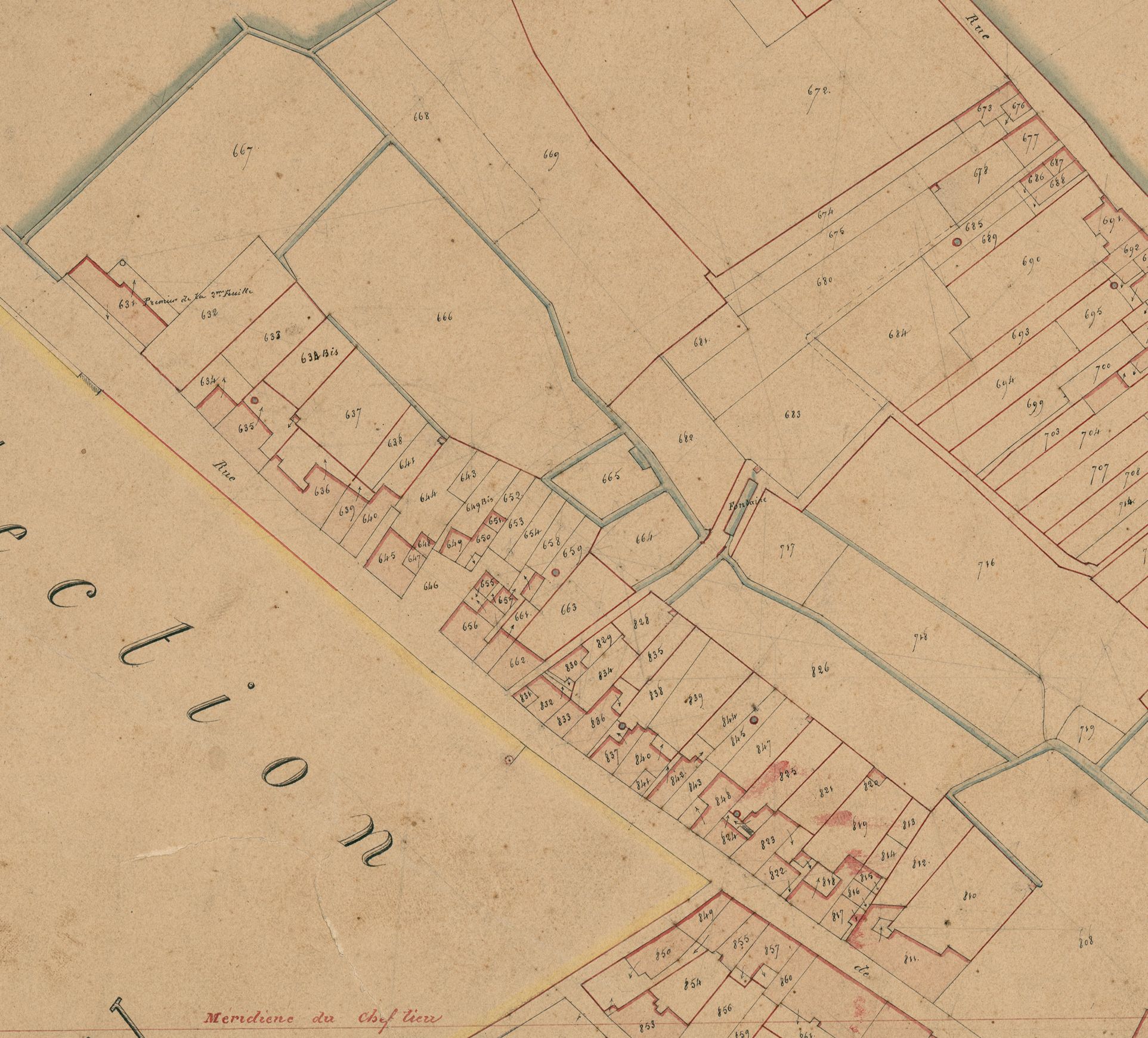 Détail du plan cadastral de 1832, section B2.