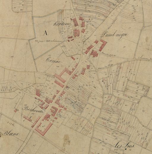 Extrait du plan cadastral de 1825 : lieux-dits 