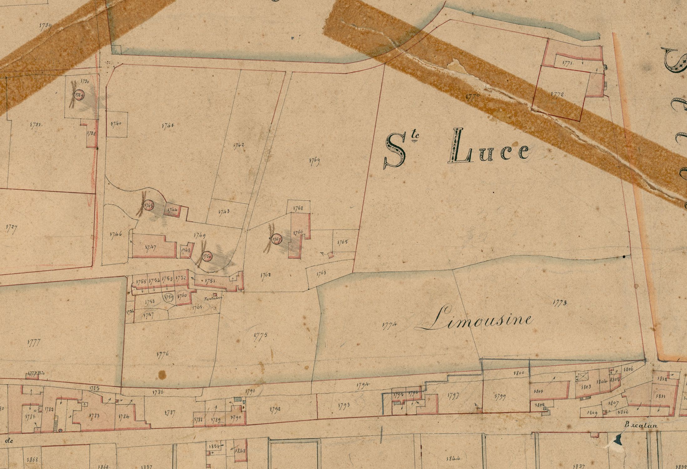 Détail du plan cadastral de 1832, section B3.