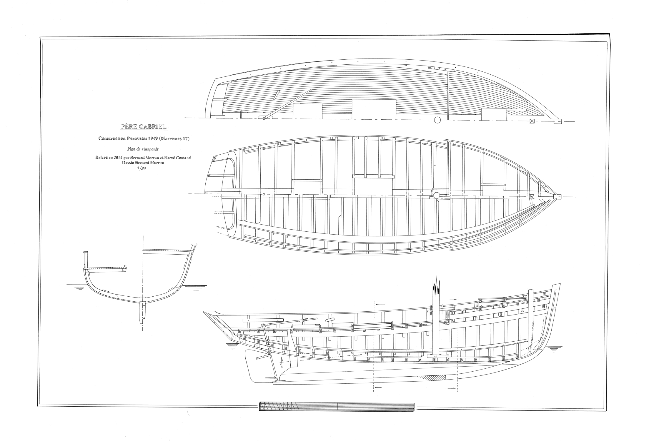 Père-Gabriel. Plan de charpente, par Bernard Moreau et Hervé Coutand, 2014.