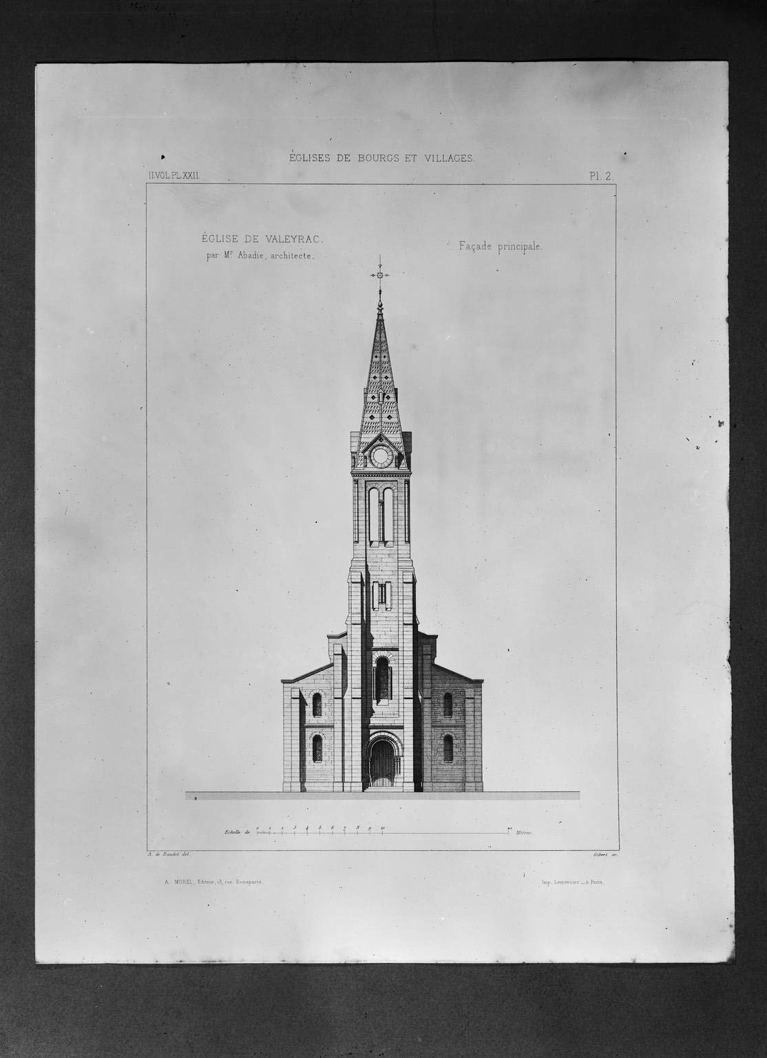 Façade principale, planche 2, d'après le dessin de Paul Abadie, publiée en 1867.