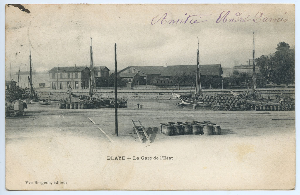 Le chenal et la gare. Carte postale, Vve Bergeon éditeur, s.d., début du 20e siècle.