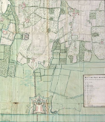 Carte de 1707 indiquant les villages de Moneins (bourg actuel) et de Cussac (aujourd'hui Vieux-Cussac).