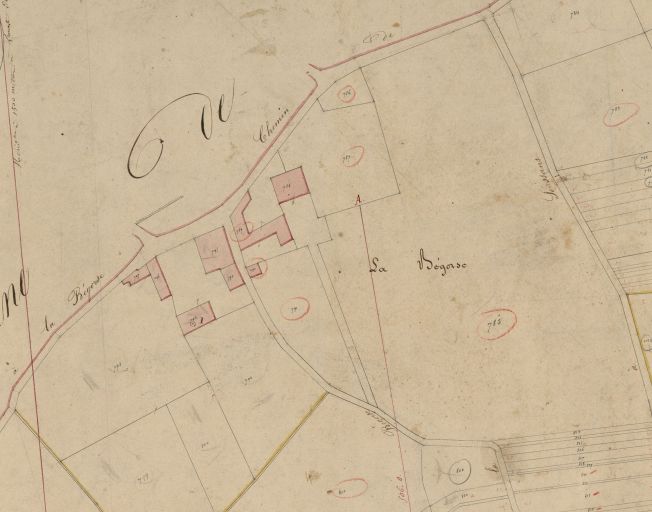 Extrait du plan cadastral de 1826 : parcelles 792 à 798.