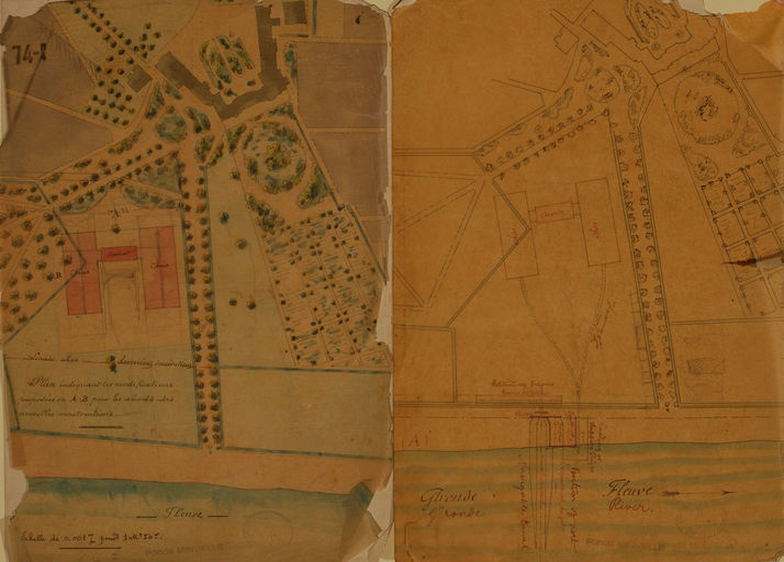 Plan indiquant les modifications proposées [...] pour les abords des nouvelles constructions, vers 1876.