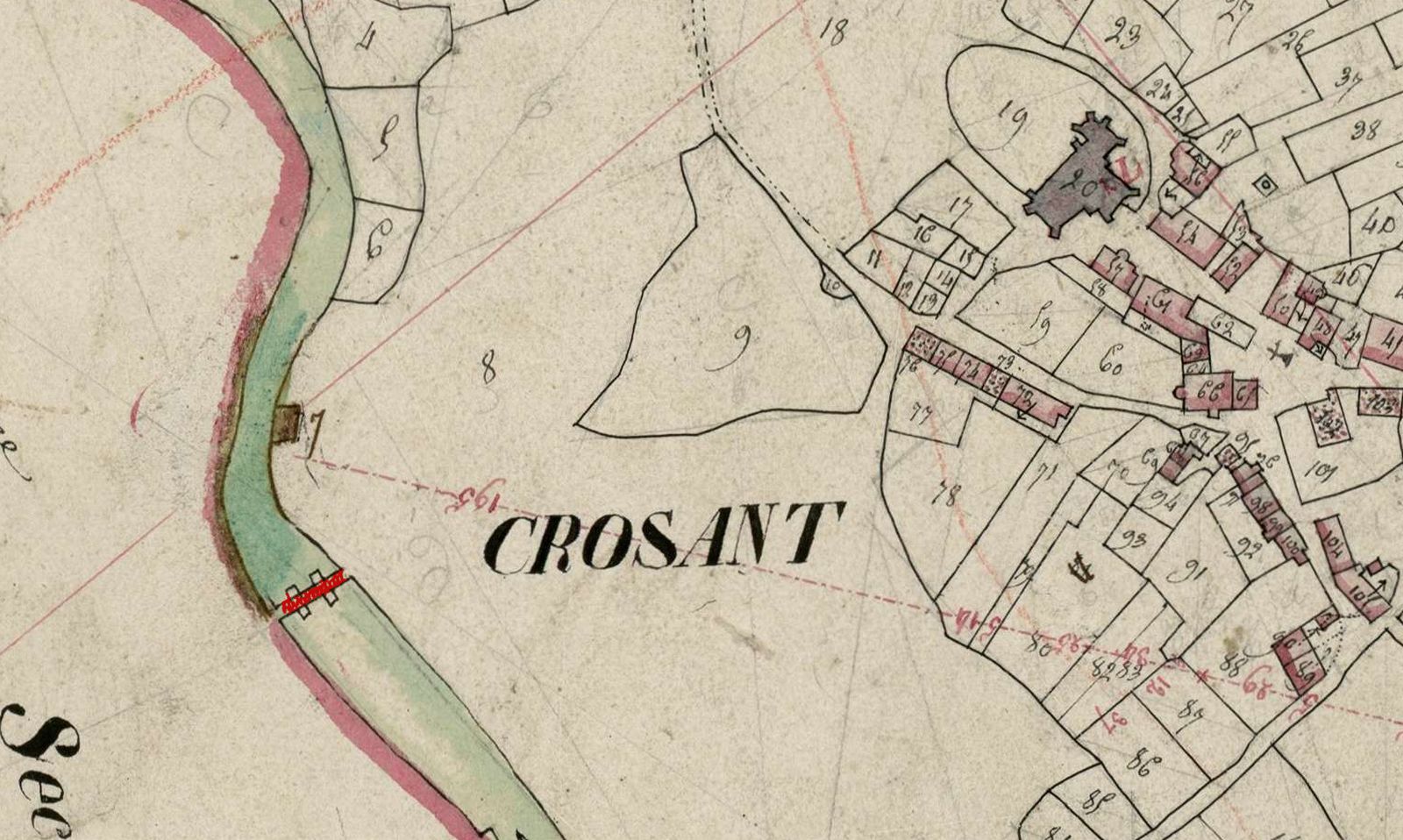 Extrait du cadastre de 1825, section B feuille 1.