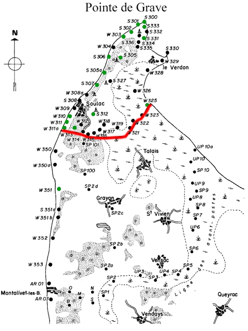 Carte des positions du Mur de l'Atlantique.