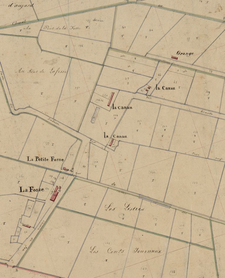 Extrait du plan cadastral de 1833 : parcelles 146 à 158.