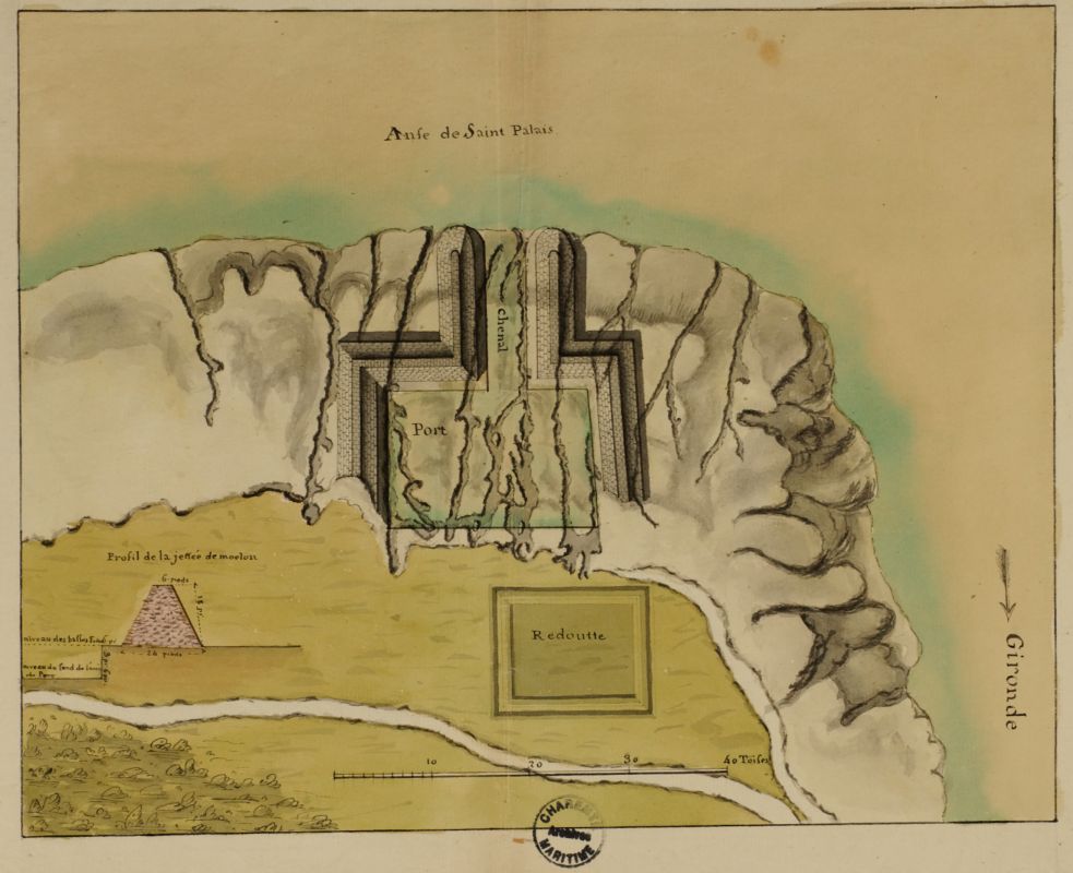 Projet de port à la pointe ouest de la conche du Bureau de Saint-Palais, par M. de Kearney, vers 1768.