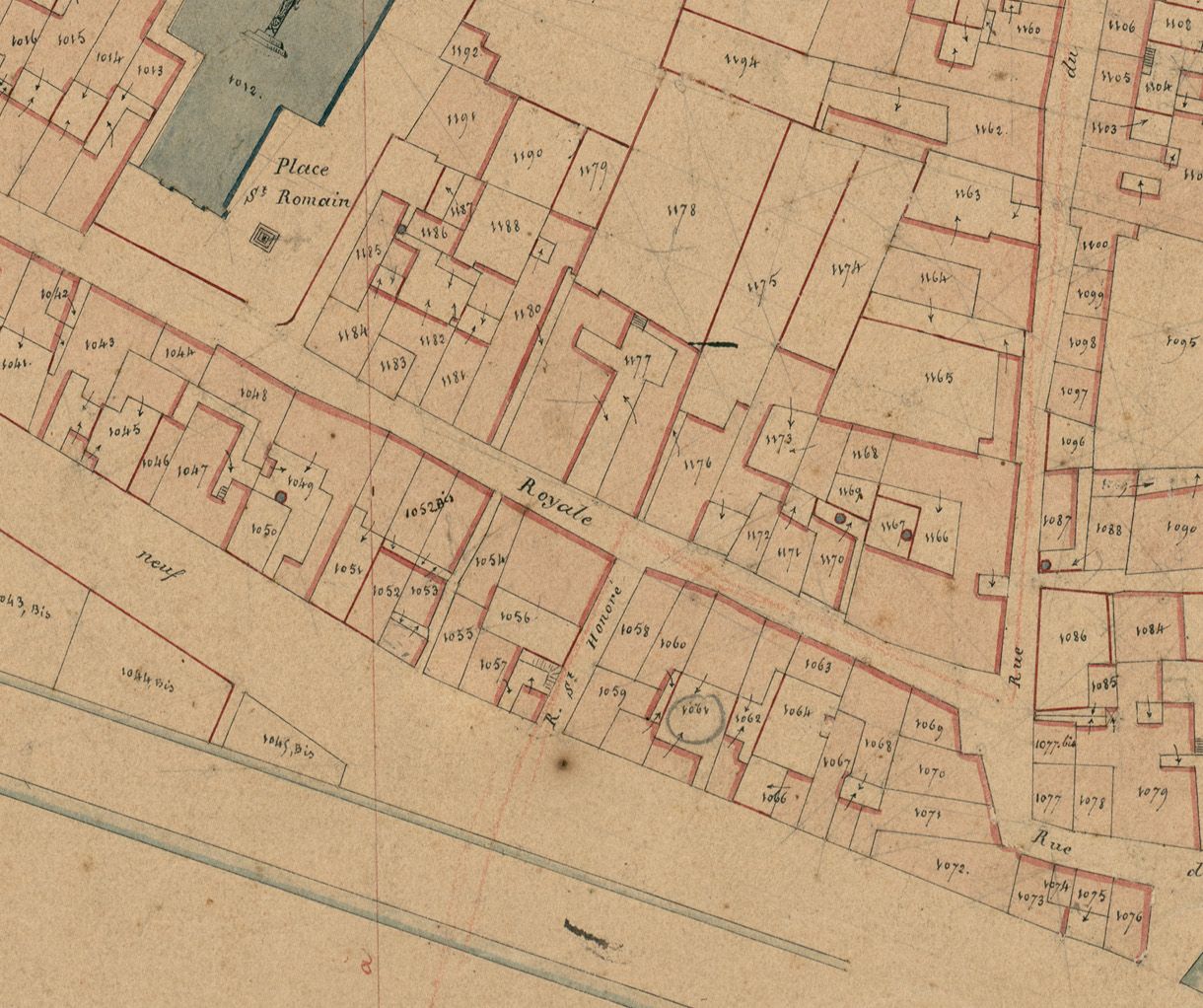 Détail du plan cadastral de 1832, section B2.