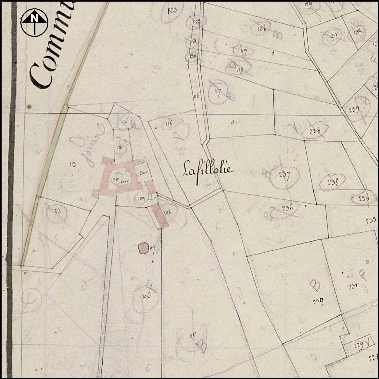 Extrait du plan cadastral de 1818, section E1.