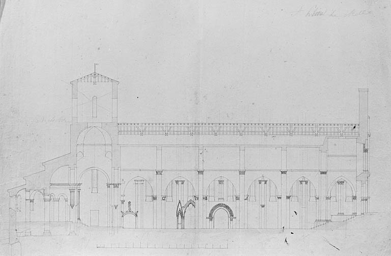 Coupe longitudinale par Pierre Théophile Segrétain vers 1844.