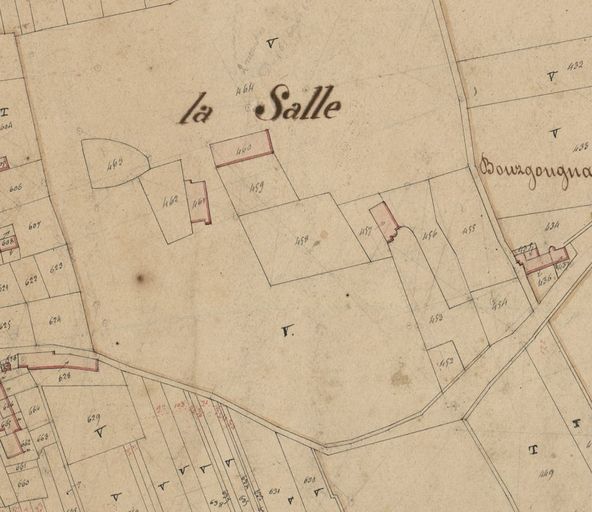 Extrait du plan cadastral de 1833, section C1 : parcelles 457, 460 et 461.