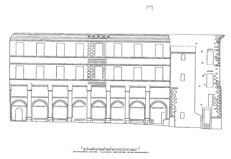 Bâtiment est, Elévation ouest. Restitution photogrammétrique.