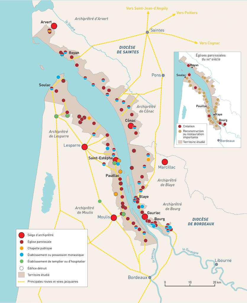 Le réseau des établissements religieux dans l'environnement de l'estuaire.