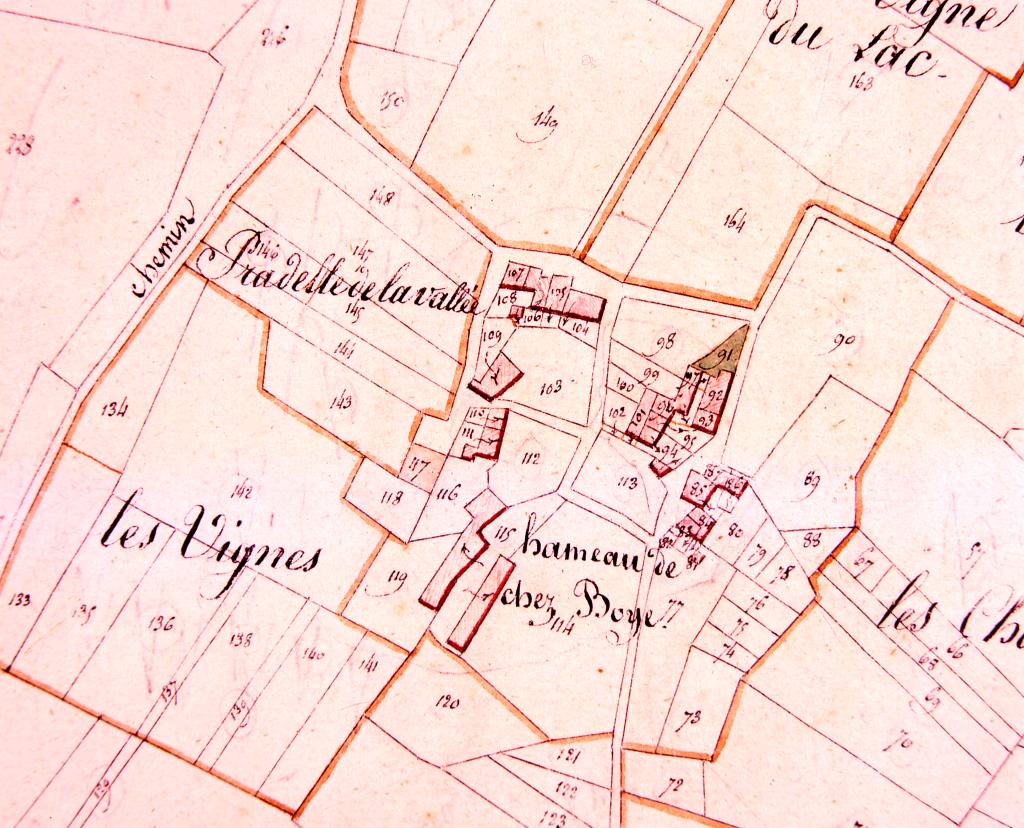 Extrait du plan cadastral de 1819 (bâtiments à gauche).