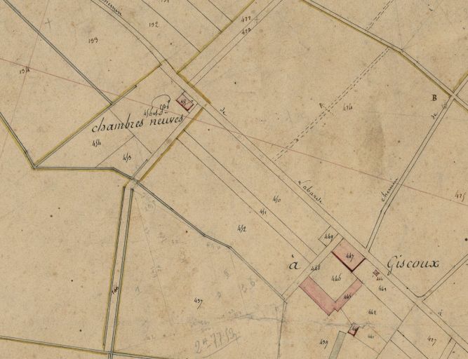 Extrait du plan cadastral de 1826 (B 440 , 444 , 445 , 447).