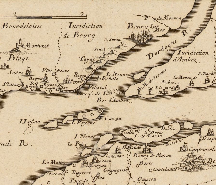 Détail de la carte : La Rivière et les Environs de Bourdeaux par P. Du Val, géographe ordinaire du Roy, 1659.