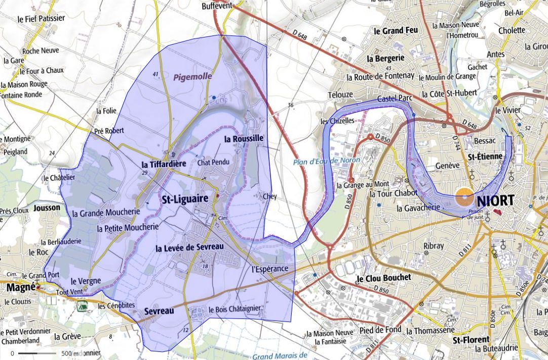 Carte du territoire concerné par l'étude à Niort.