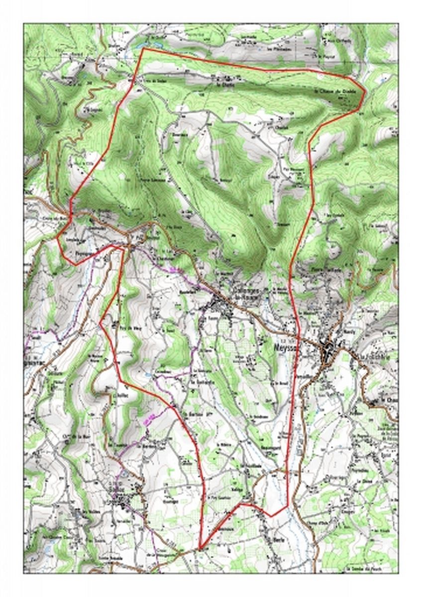 Commune de Collonges-la-Rouge. Extrait de la carte IGN au 1/25000.