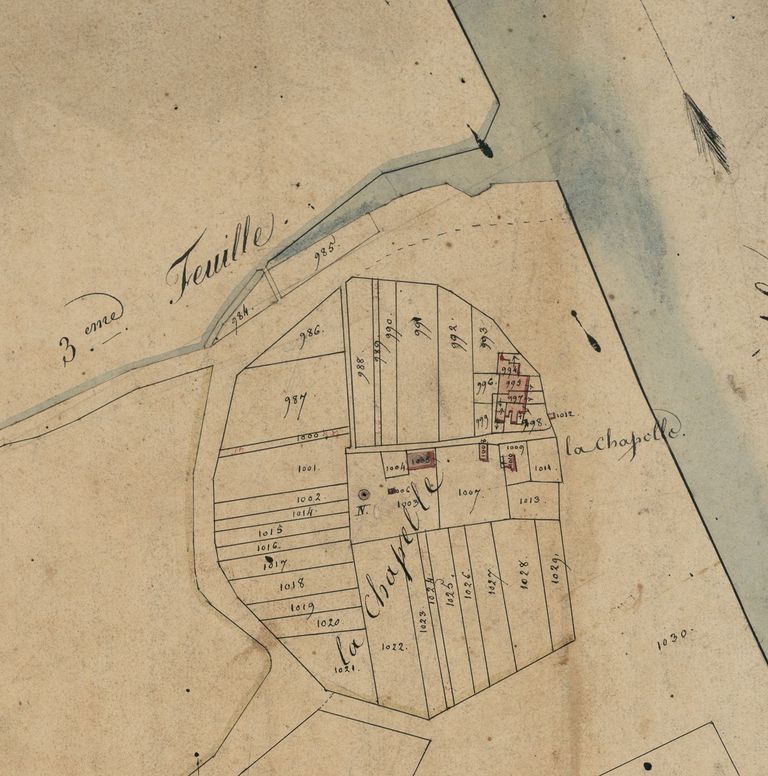 Extrait du plan cadastral de 1825 indiquant le lieu-dit La Chapelle.