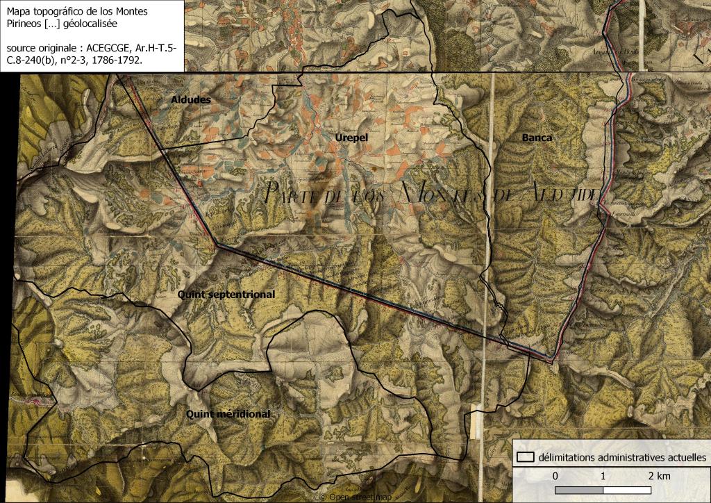 Carte topographique des Monts Pyrénées (1786-1792), géolocalisée.