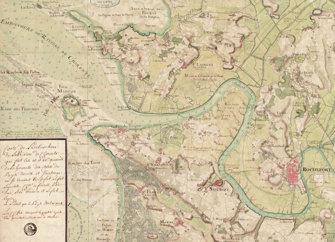 Les défenses de l'embouchure de la Charente sur une carte de Claude Masse de 1704. 