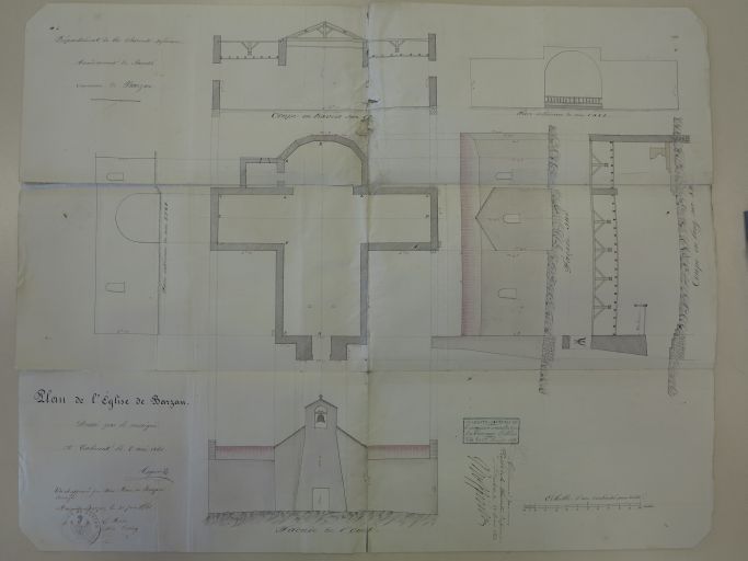 Plan de l'ancienne église de Barzan par Michel Augier en 1861.