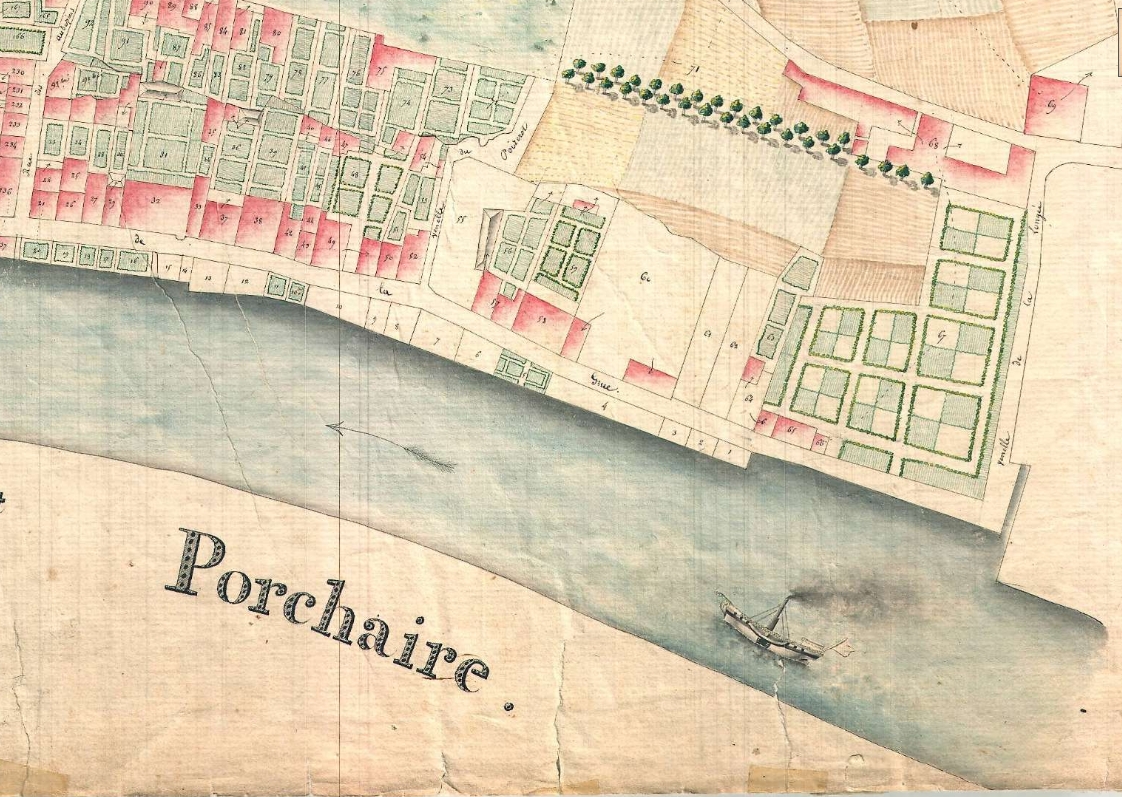 Partie amont du port de Saint-Savinien sur le plan cadastral de 1828, section F1. 