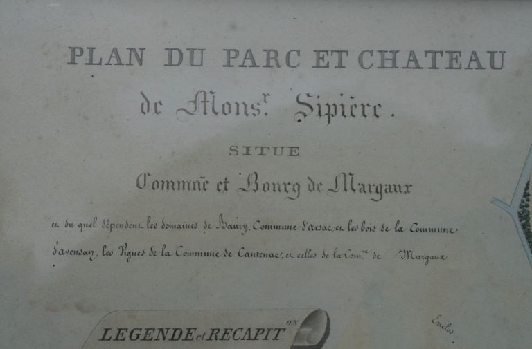 Plan du domaine dressé pour le propriétaire M. Sipière (1859) : détail du titre.