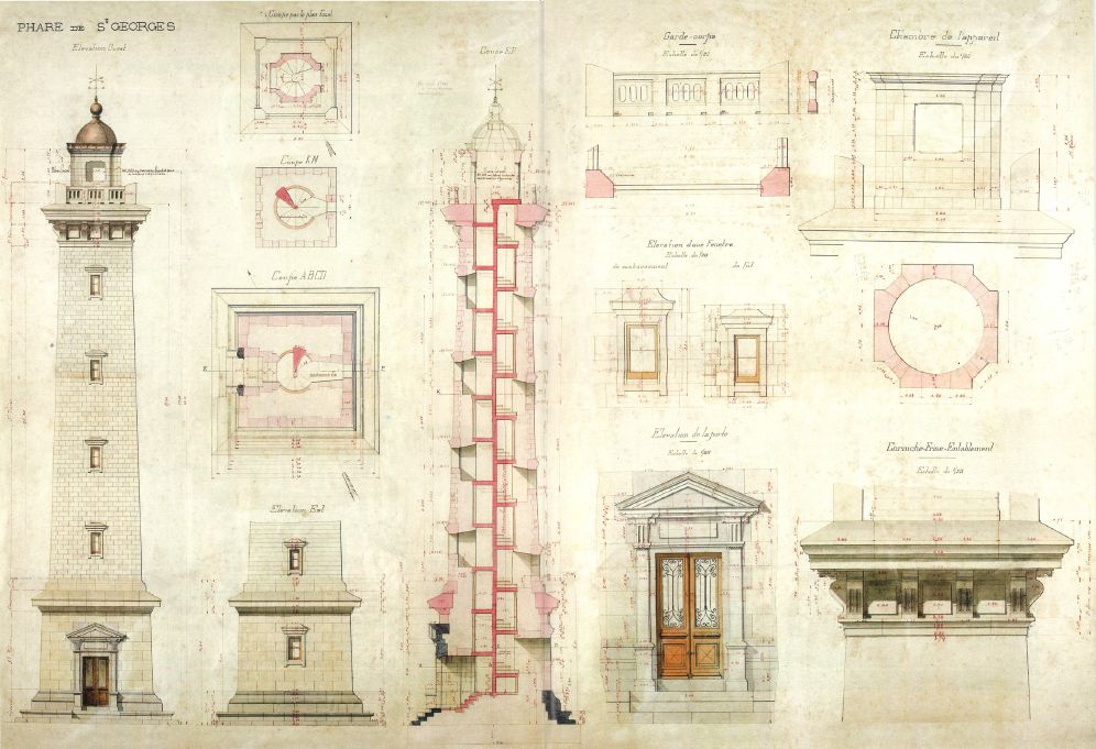 Plans du phare de Vallières, vers 1900.