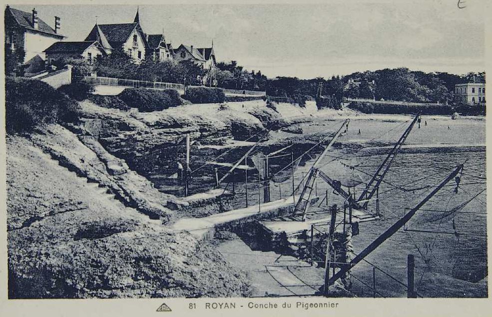 Carrelets à la conche du Pigeonnier vers 1920.