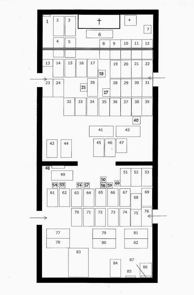 Plan de situation des tombes dans la chapelle.