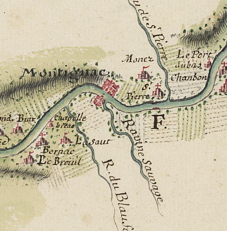 Détail de la carte de la vallée de la Vézère par Ferry, 1696.