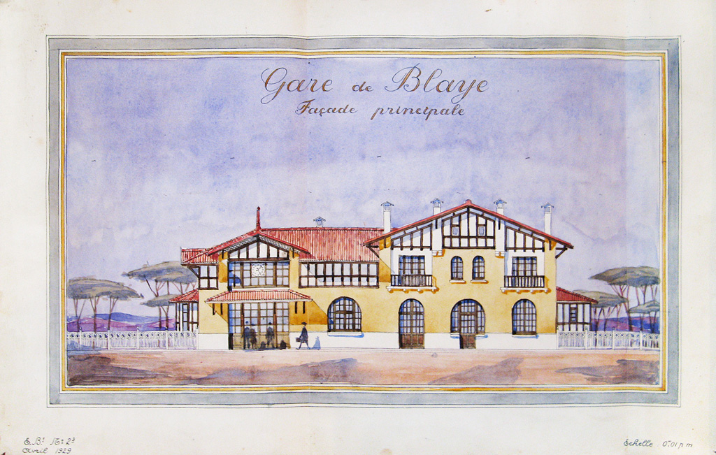 Façade principale, n.s., avril 1929. Dessin aquarellé.