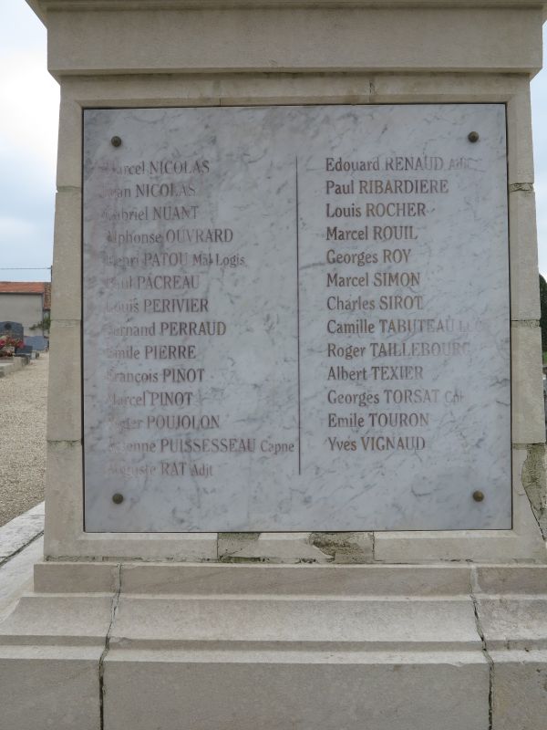 Le monument aux morts du cimetière Saint-Martial à Montmorillon, liste des morts de Nicolas à Vignaud.