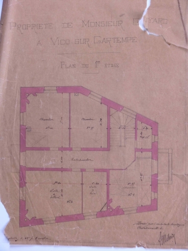 Plan de l'étage dressé par l'architecte Milord en 1905.