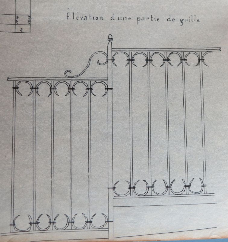 Elévation d'une partie de grille du monument aux morts, décembre 1925, A. Duchesne, agent-voyer.