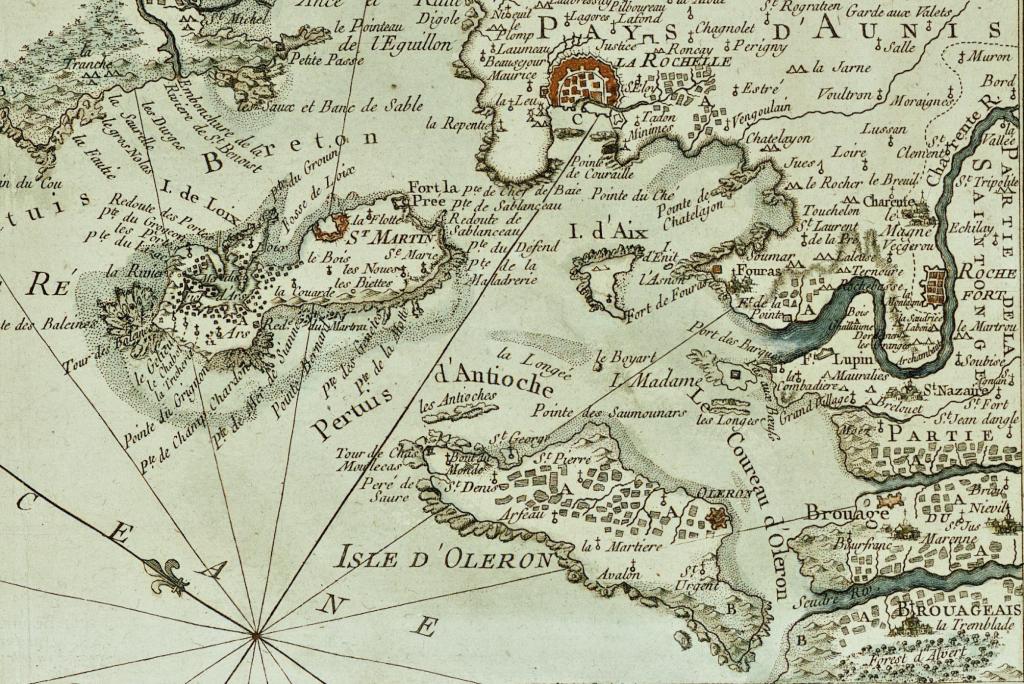 Le pertuis d'Antioche, la rade de l'île d'Aix et l'embouchure de la Charente sur une carte de 1757.