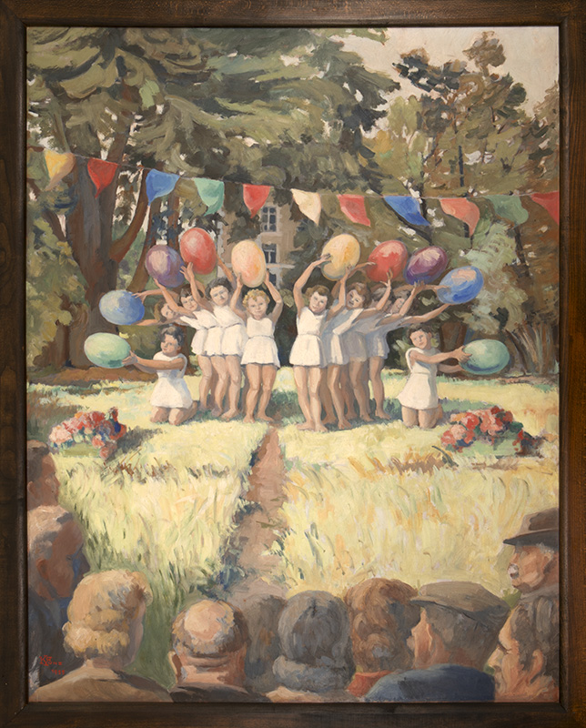 Tableau : fête d'enfants dans le parc municipal.