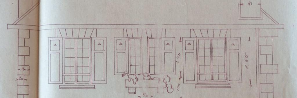 Détail du premier étage de la façade principale, par Pierre Gouron, architecte, octobre 1936.