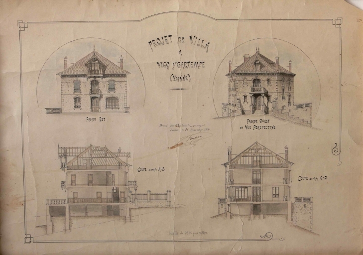 Elévations et coupes dressées par l'architecte Féron le 26 novembre 1904.