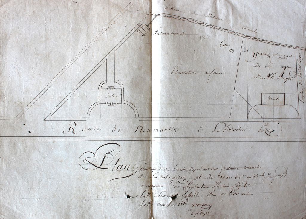 Plan géométrique du terrain dépendant des fontaines minérales, implantation du premier projet de l'hospice thermal militaire, 1818.