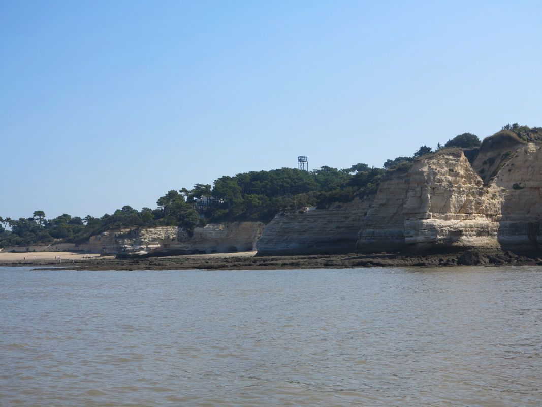 Les falaises de la pointe de Suzac, de part et d'autre du Parc de l'Estuaire, vues depuis l'estuaire.