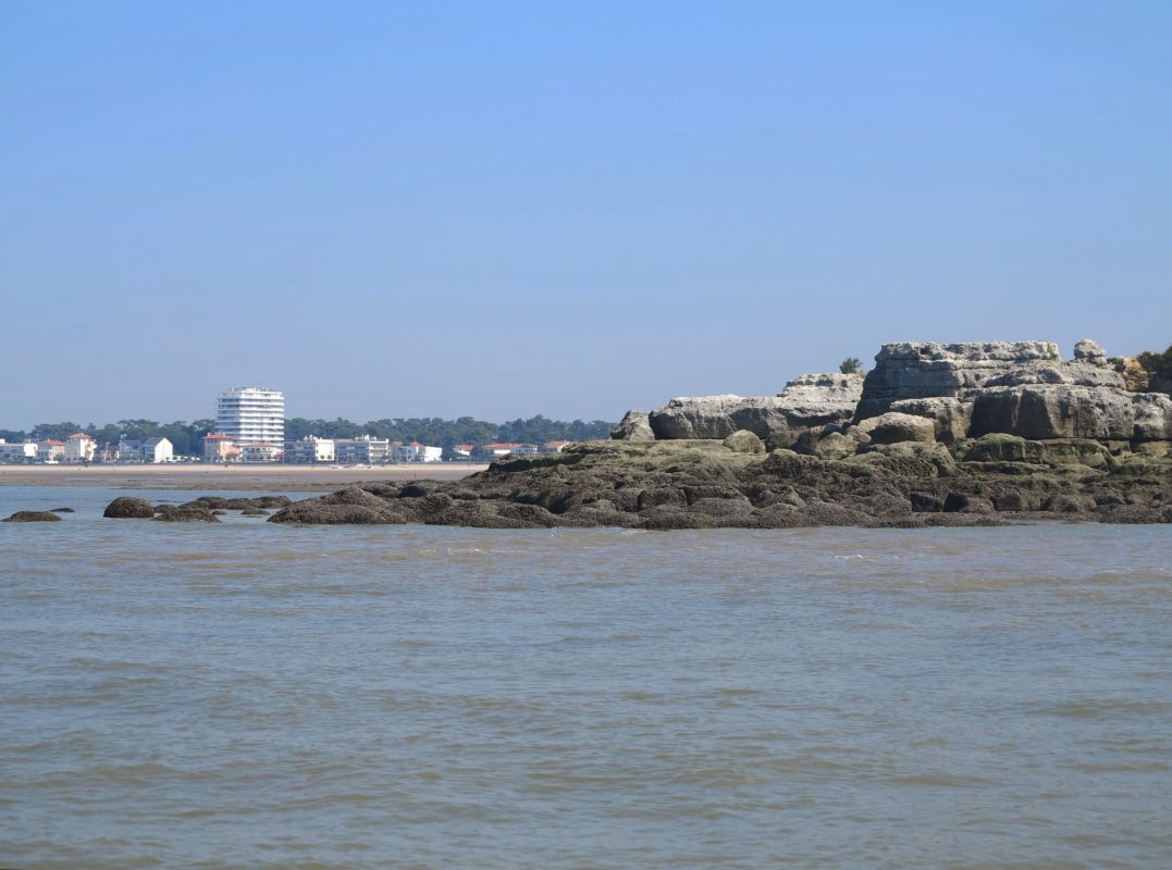 Rochers de la pointe de Vallières du côté de la Grande conche de Royan, vus depuis l'estuaire.