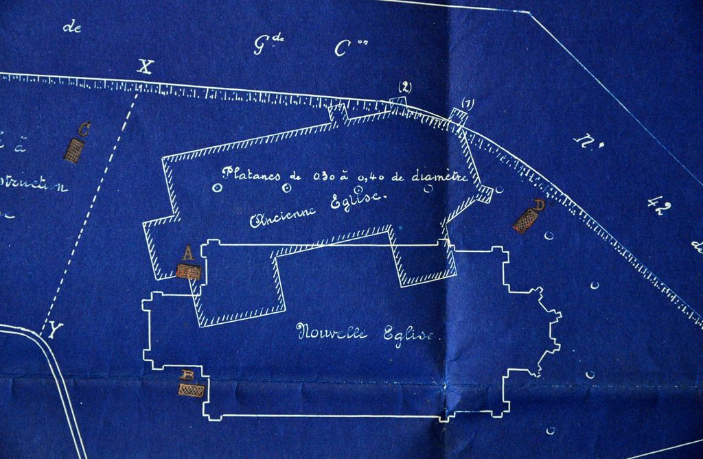 Détail du plan de la place de l'église, Lamy et Le Coader (architectes), 1901.